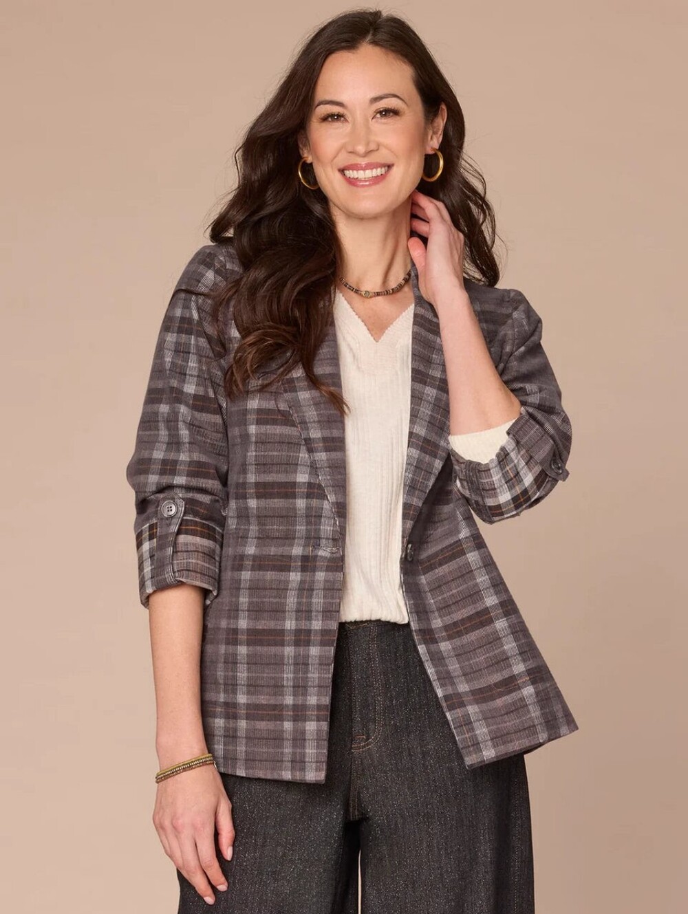 NWT " Democracy" Plaid Roll-Tab Sleeve Blazer Woman's Size Large